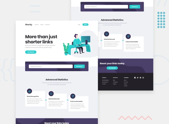 URL shortening landing page project screenshot